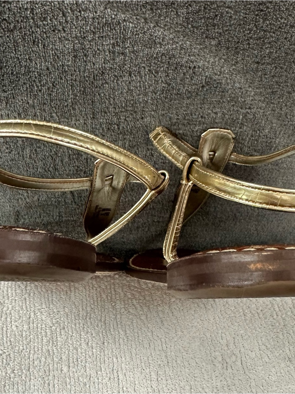 Sam Edelman Gold T-Strap Sandals with Brown Croc Footbed - Picture 4 of 6